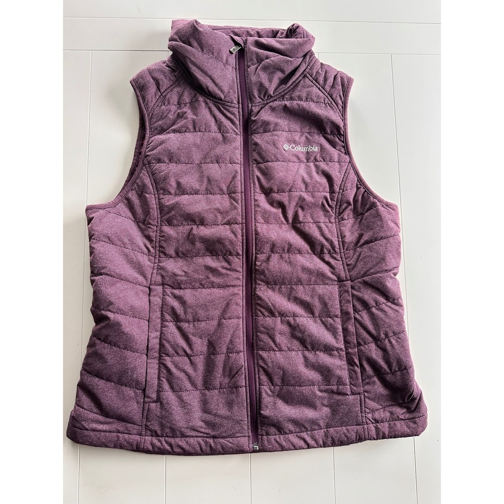 Columbia Womens XL Plum Purple Heathered Quilted Full Zip Puffer Vest Outdoor